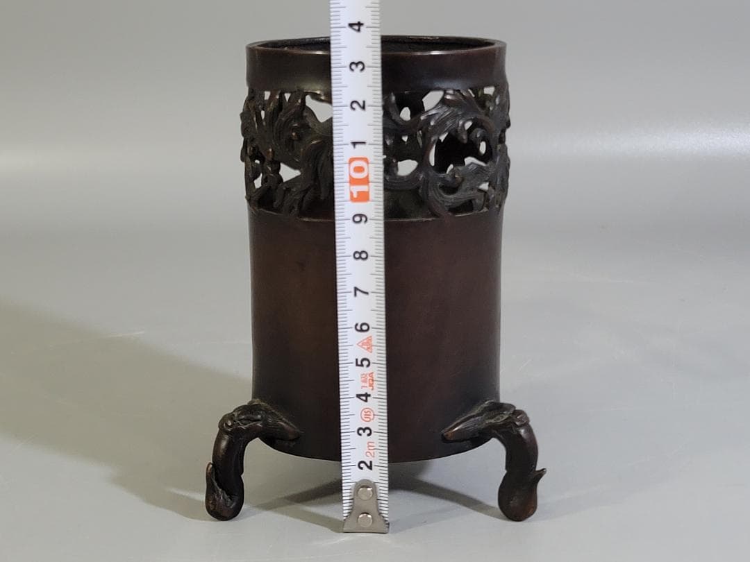 DT309 古い 中国 古銅 筆筒 宣徳年製