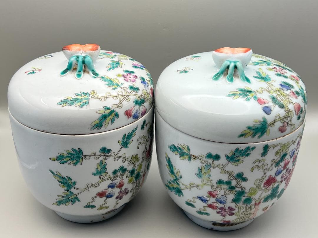 スペード　粉彩茶壺①　牡丹福寿文　同治年製在印　骨董品 時代品 中国美術