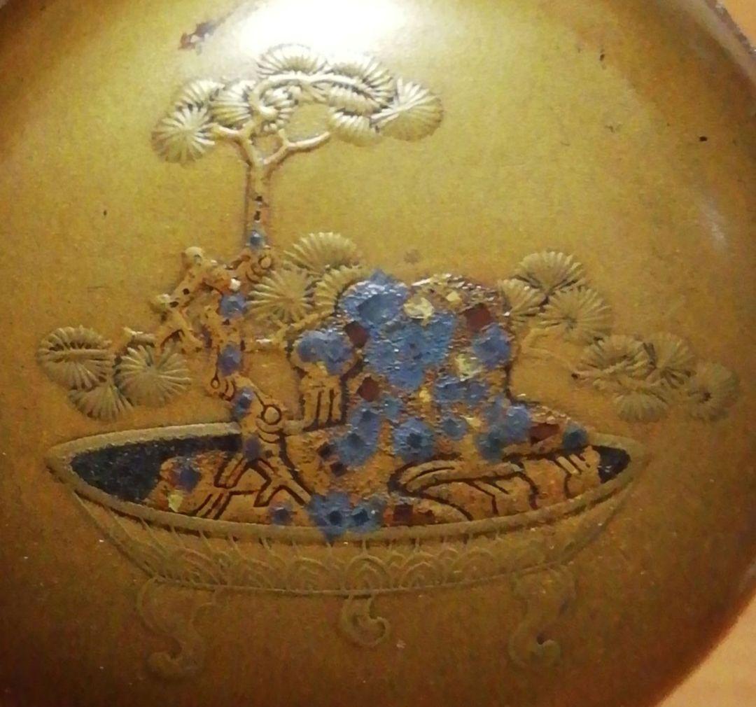 時代　蒔絵　植木　香合　漆箱　仕服付　茶道具