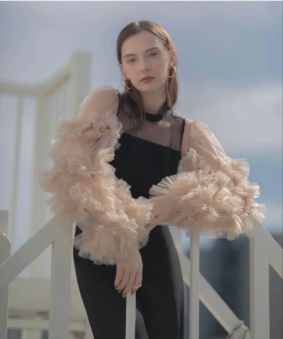 Leja ボリュームチュールスリーブオールインワンパンツドレス　ブラック　S