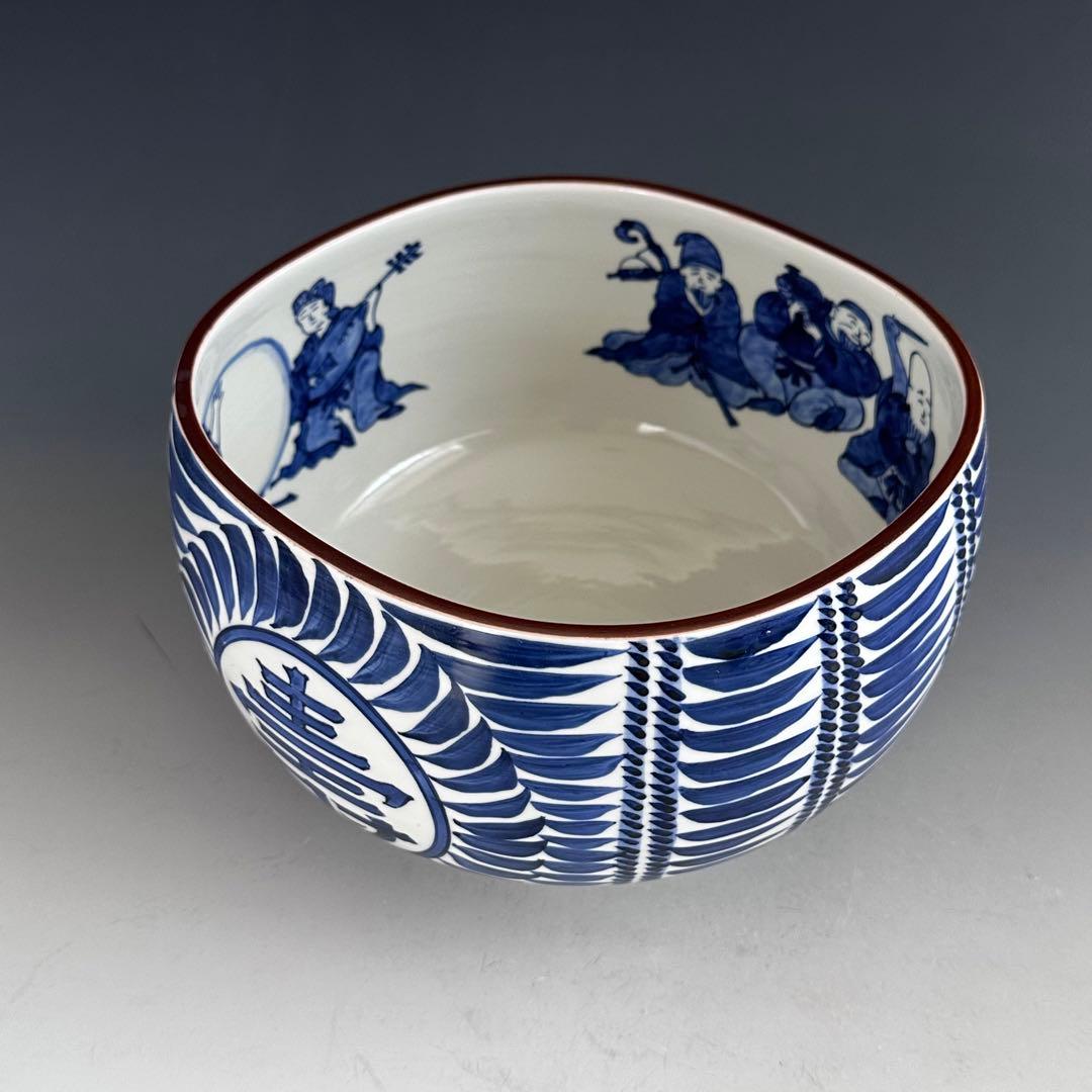 茶道具 染付 俵形 七福神絵 水指 加藤利昇 共箱 京焼