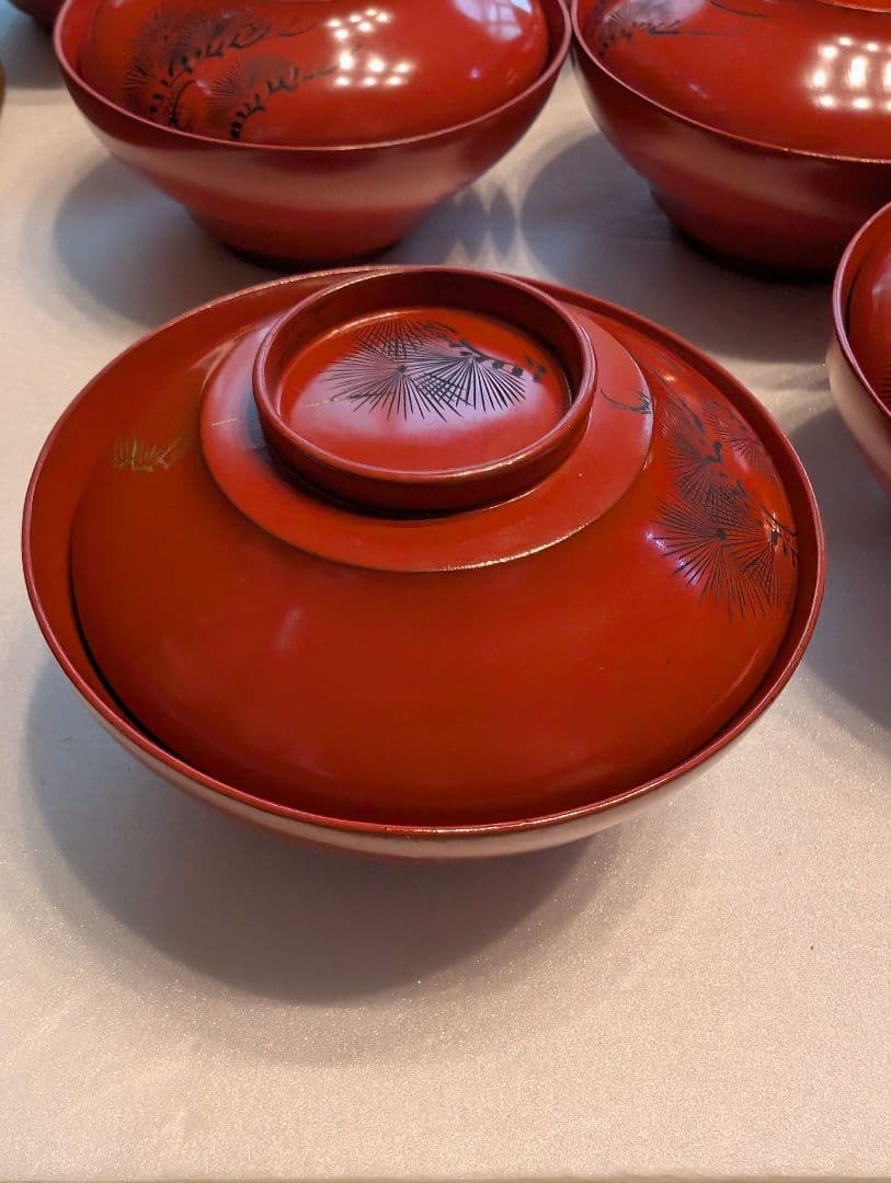 明治期 朱塗 蓋付 吸物椀 お椀 9客 ＋蓋のみ