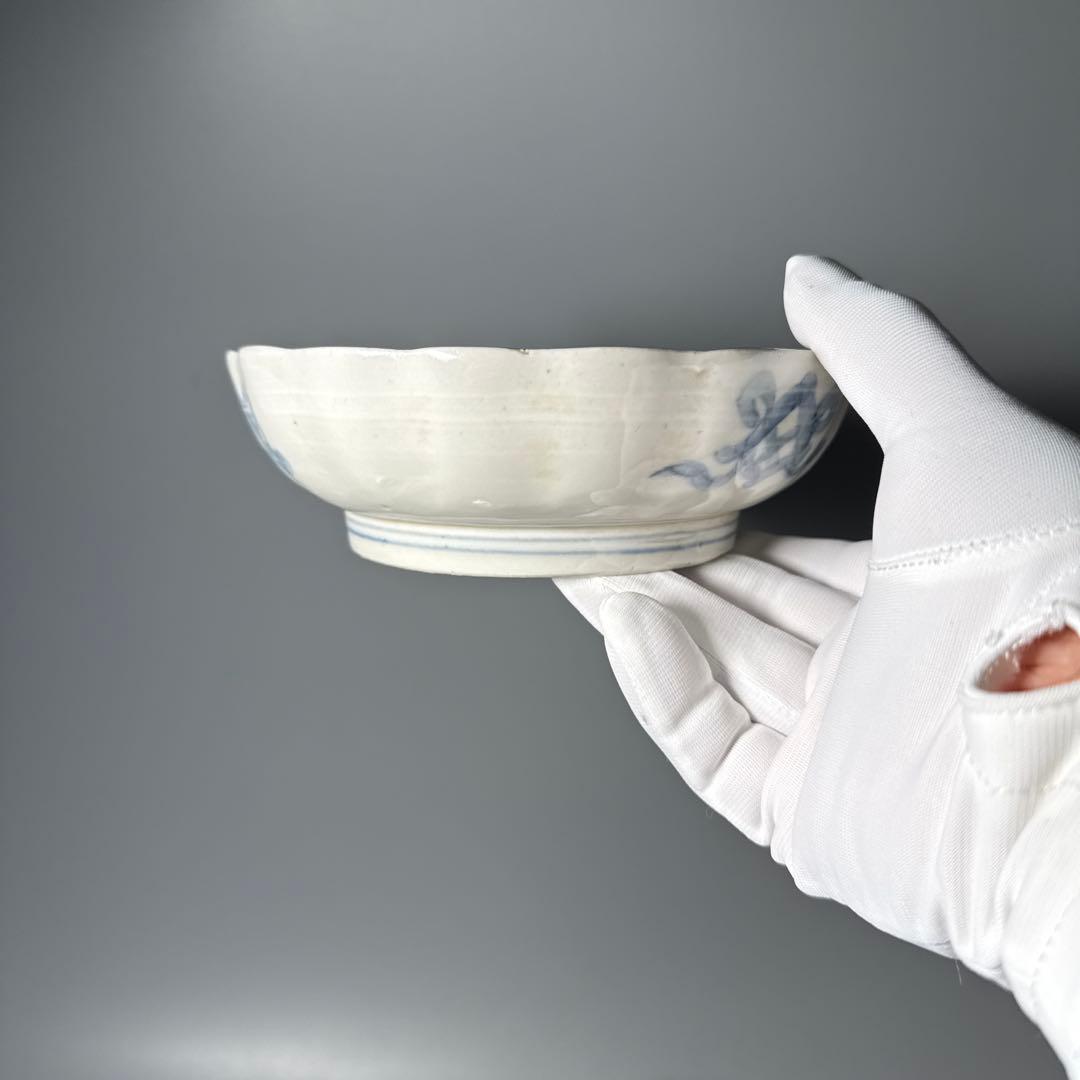 江戸中期〜後期 古伊万里 色絵柘榴文菊花形 なます皿 5枚 裏七宝結文