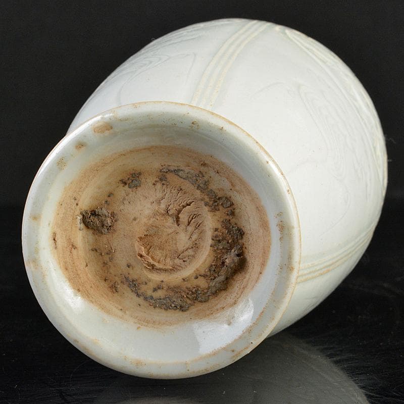 中国 影青 青白釉 陽刻 花文 双耳蓋瓶 M 7266E