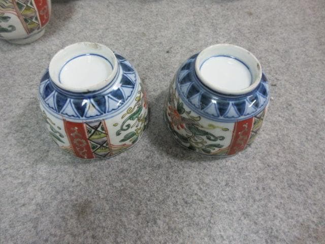 伊万里 色絵 錦手 猪口 10個 [B24087] 草花文 古玩 古美術