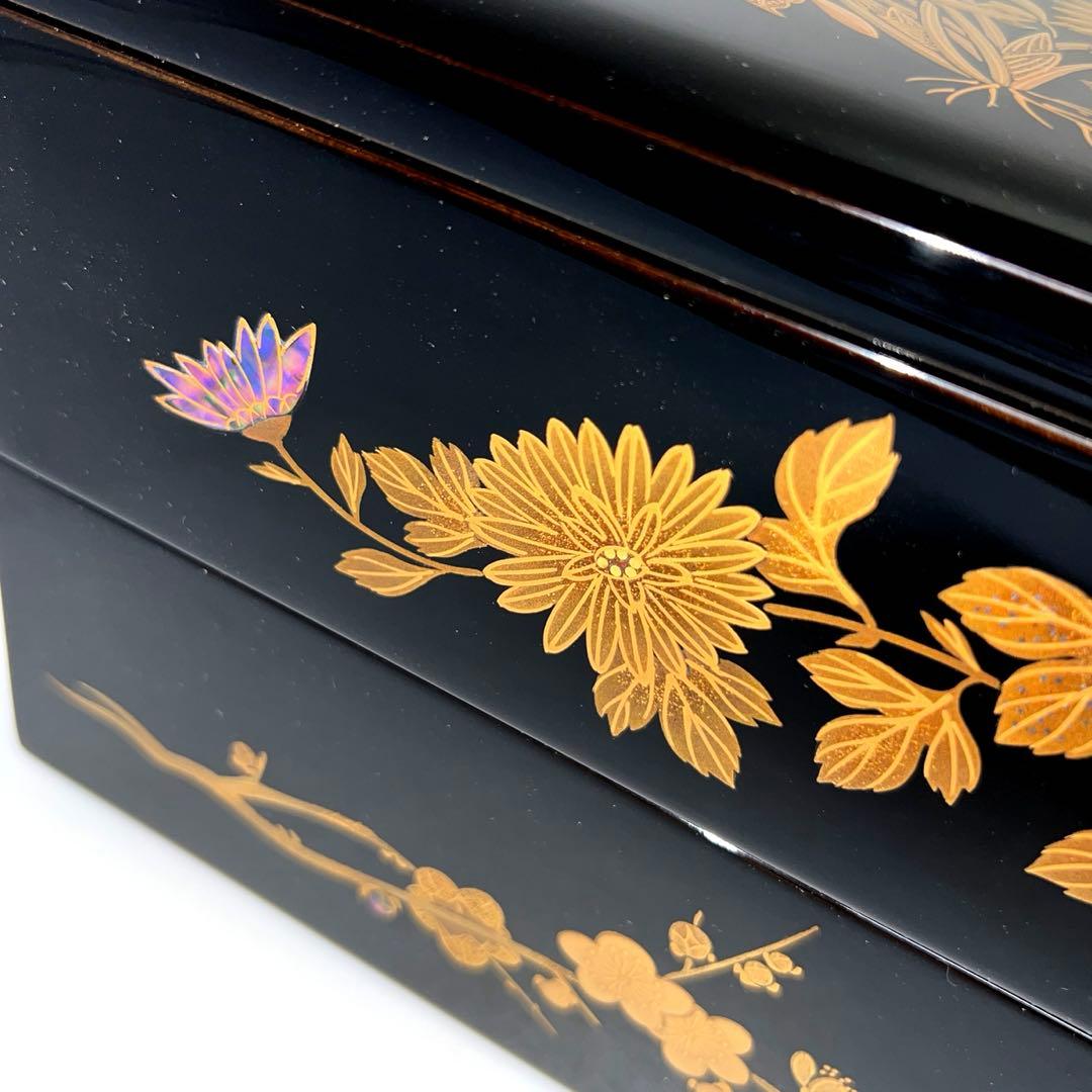 輪島塗　極上蒔絵二段重　蓋無木箱付　東Y7-0922③