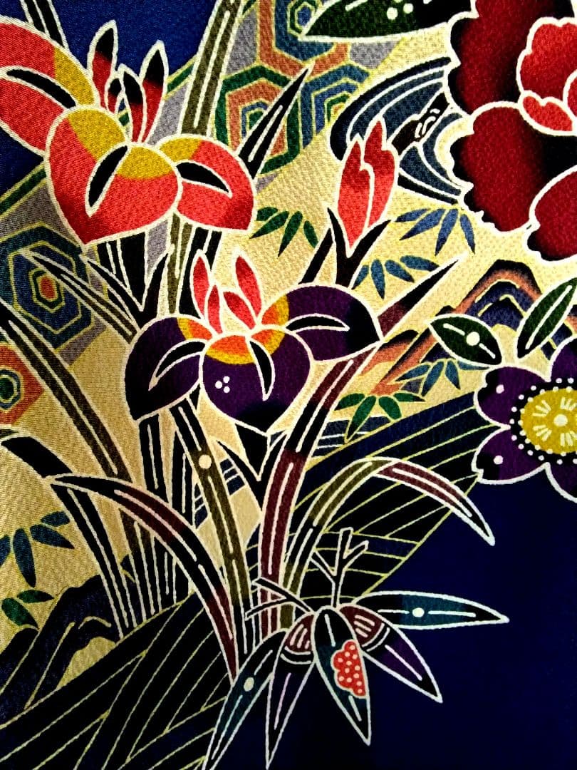 振袖フルセット、正絹紅型成人式、重ね衿、帯揚げ帯締め、西陣袋帯