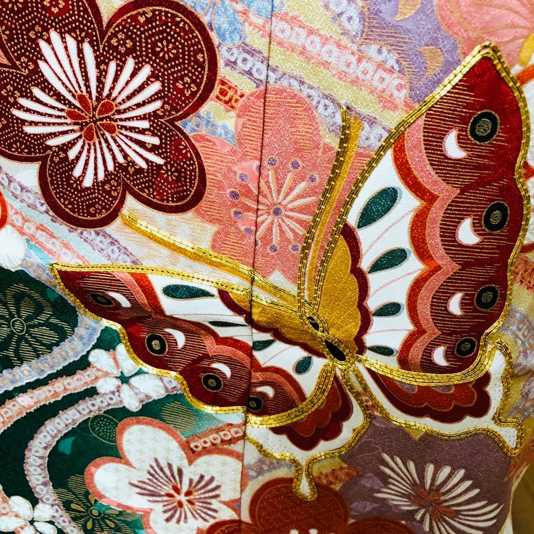 七五三七歳‼️豪華正絹尽くし⭐︎人気赤地暈し⭐︎蝶々金糸刺繍花々金彩⭐︎ 完全フルセット