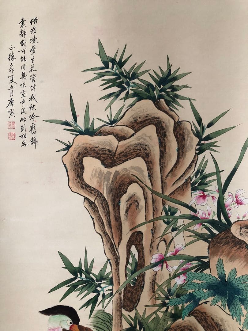 唐寅 花鳥図 掛け軸 四尺 手描き 中国美術 絵画 書画 花鳥 インテリア