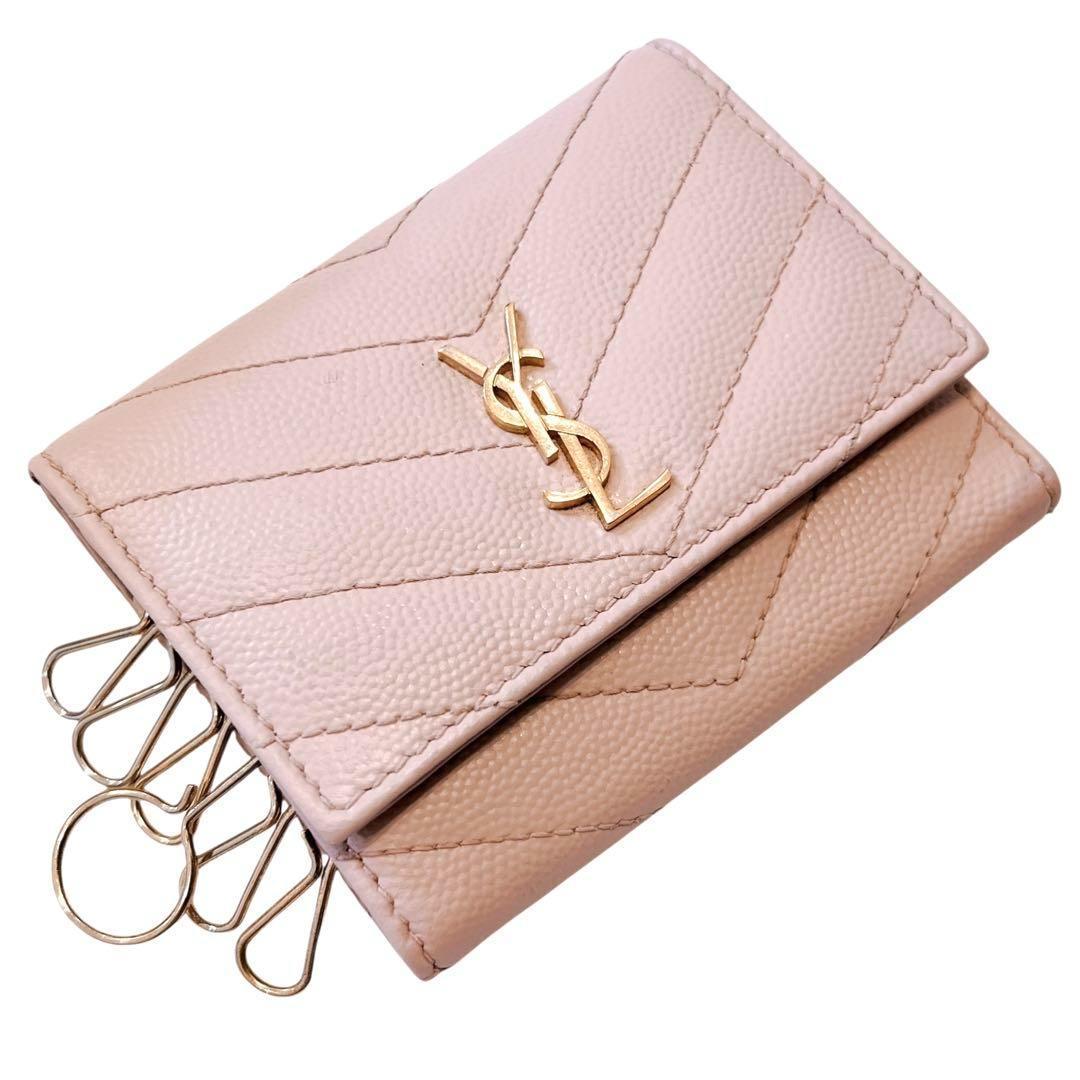 サンローラン キーケース カサンドラ 6連 ゴールド金具 ロゴ ピンク