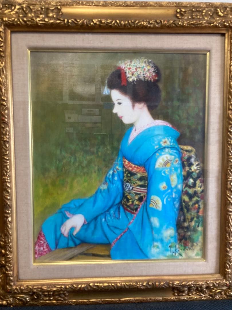菊池信博「憩い」　舞妓　油絵