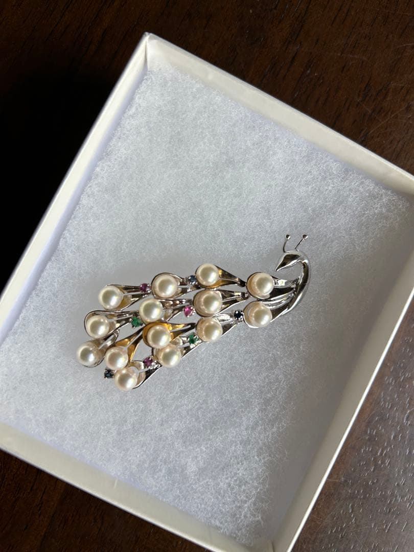 あこやパール エメラルド ルビー サファイア ブローチ