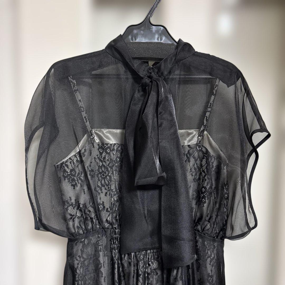 【1回着用】Mystrada プリーツメロードレス 黒 ロング 結婚式 披露宴