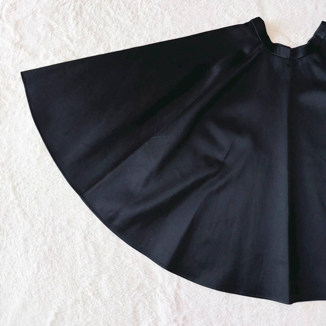 【美品】 ヨーコチャン サーキュラースカート フレア 38 サテン ブラック