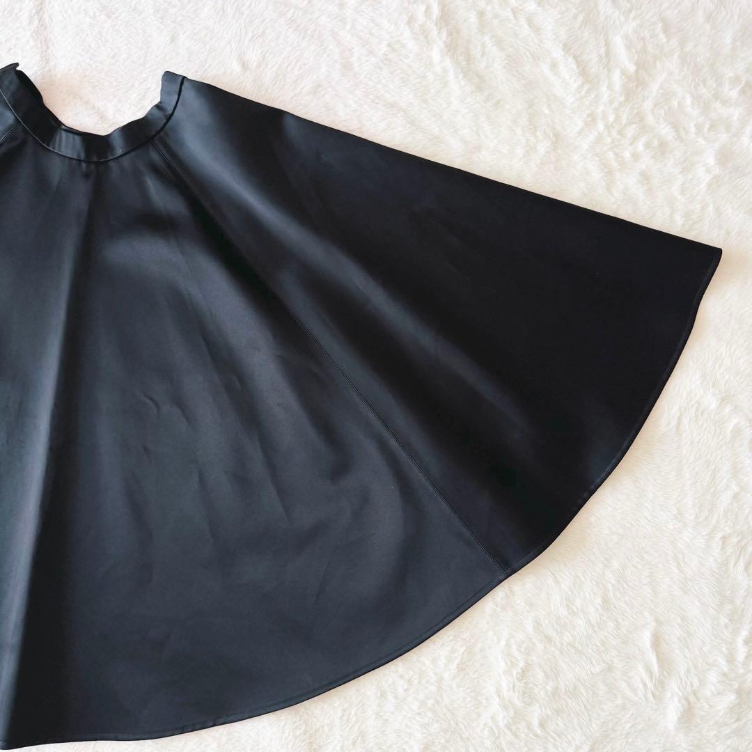 【美品】 ヨーコチャン サーキュラースカート フレア 38 サテン ブラック