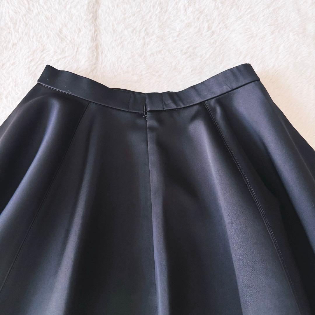 【美品】 ヨーコチャン サーキュラースカート フレア 38 サテン ブラック