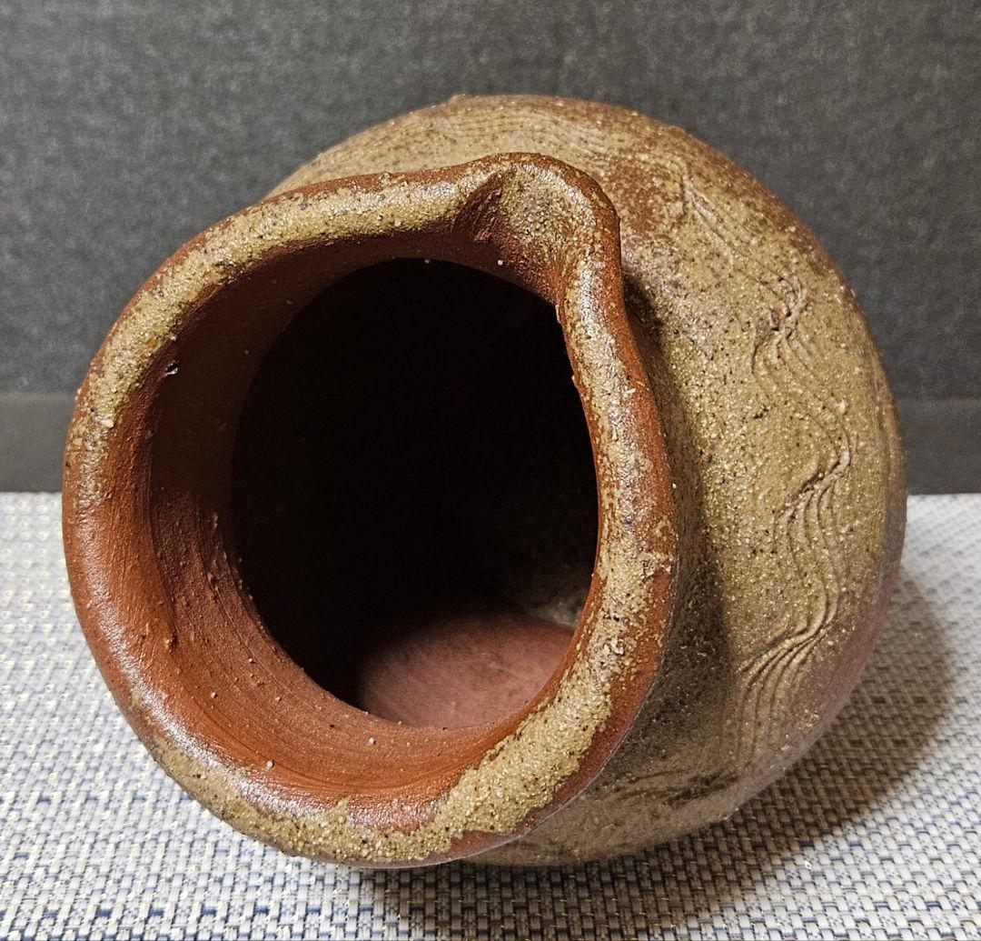 【時代古作品❗】明治時代頃　古備前　波状文様　片口壺　花入れ　花生け　茶道具