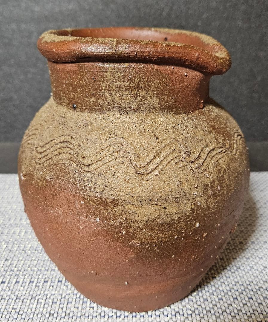 【時代古作品❗】明治時代頃　古備前　波状文様　片口壺　花入れ　花生け　茶道具