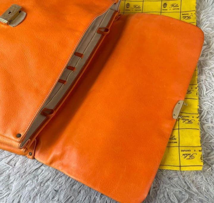 希少　フェリージ 　ブリーフバッグ ビジネス　トートバッグ　レザー　茶　オレンジ