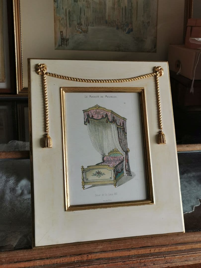 アンティークフランス ルイ16世式天蓋ベッド イタリア額装 マリー