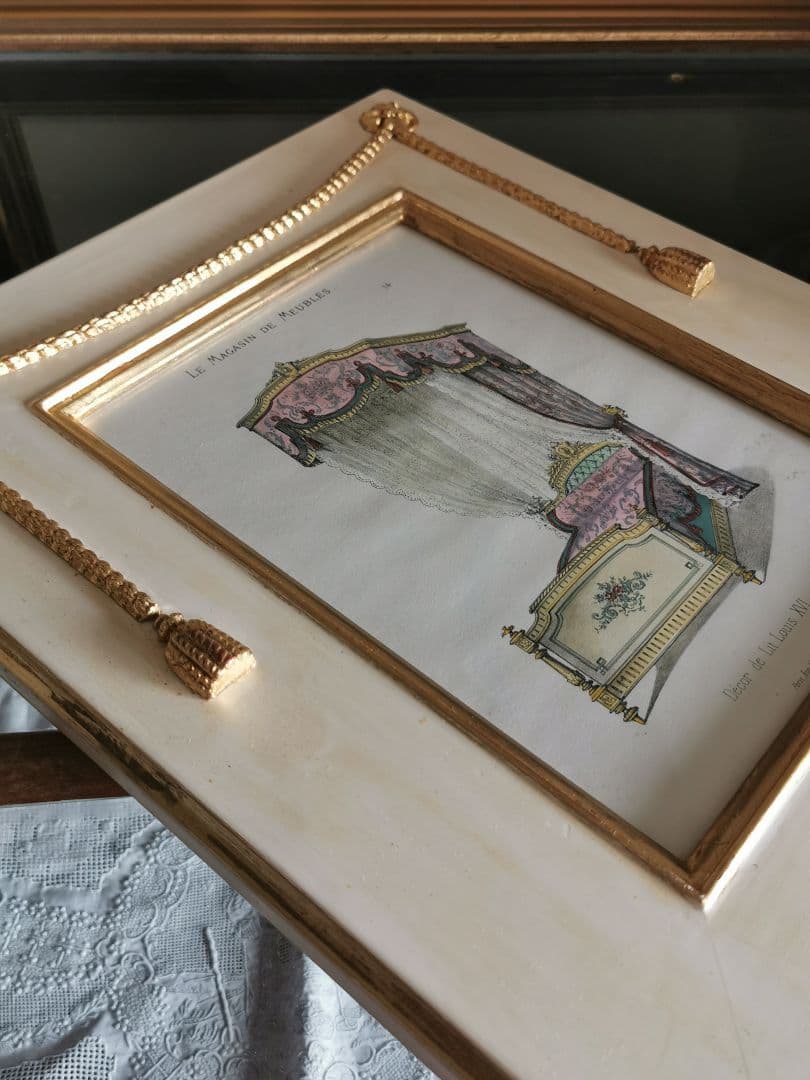 アンティークフランス ルイ16世式天蓋ベッド イタリア額装 マリー