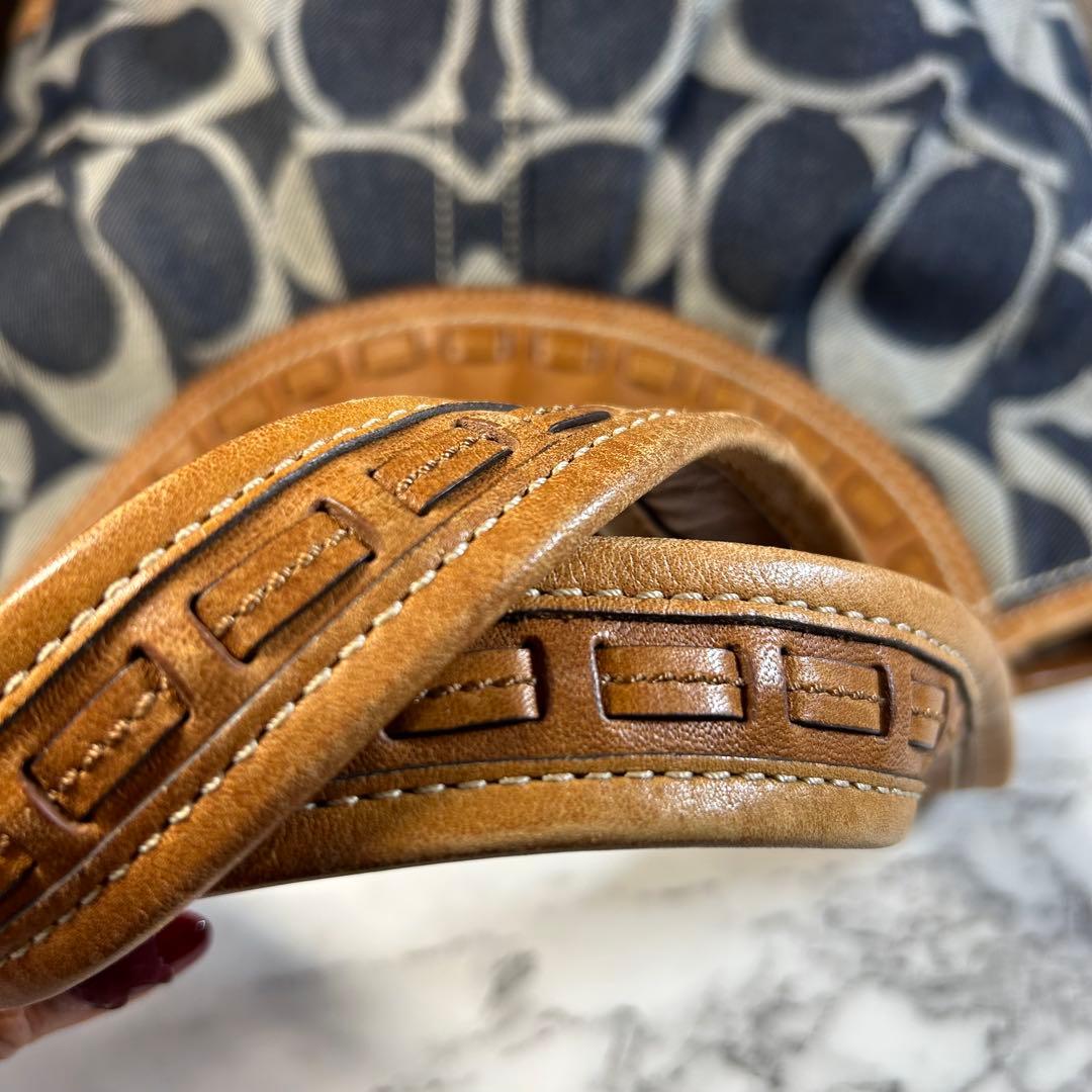美品　COACH コーチ トートバッグ キャンバス シグネチャー デニム レザー