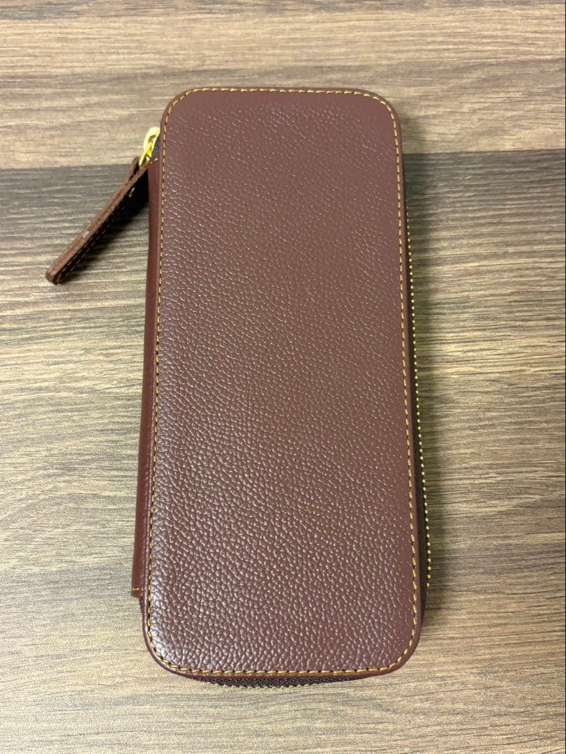 バハギア ラウンドジップペンケース シュリンクレザー ダークブラウン