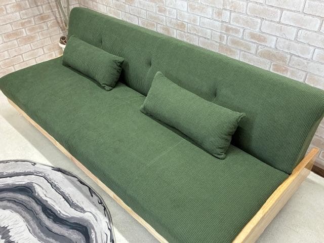 ソファーベッド　ソファ　コーデュロイ　カーキ　北欧風　新品