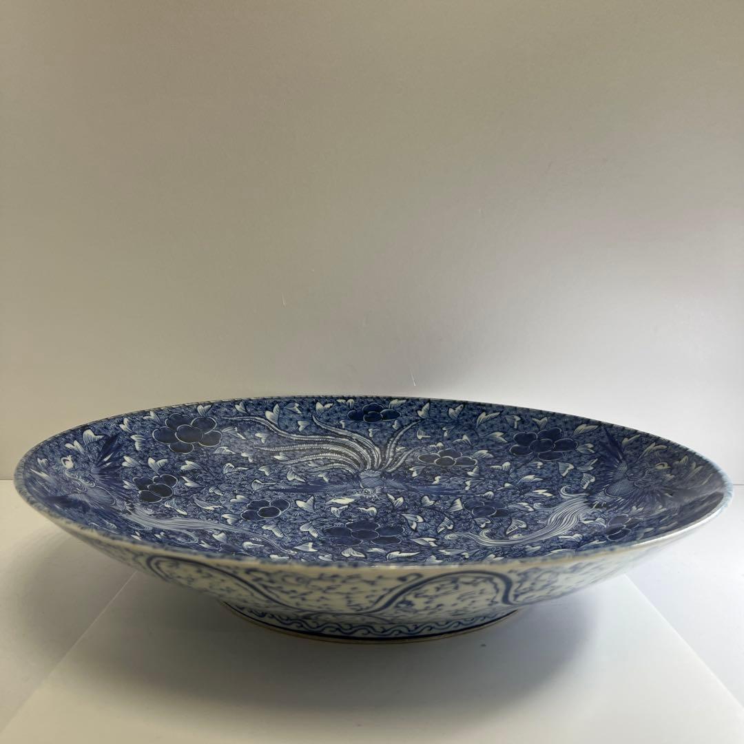江戸中後期 古伊万里 極美品 染付鳳凰文大皿 約46.5㎝