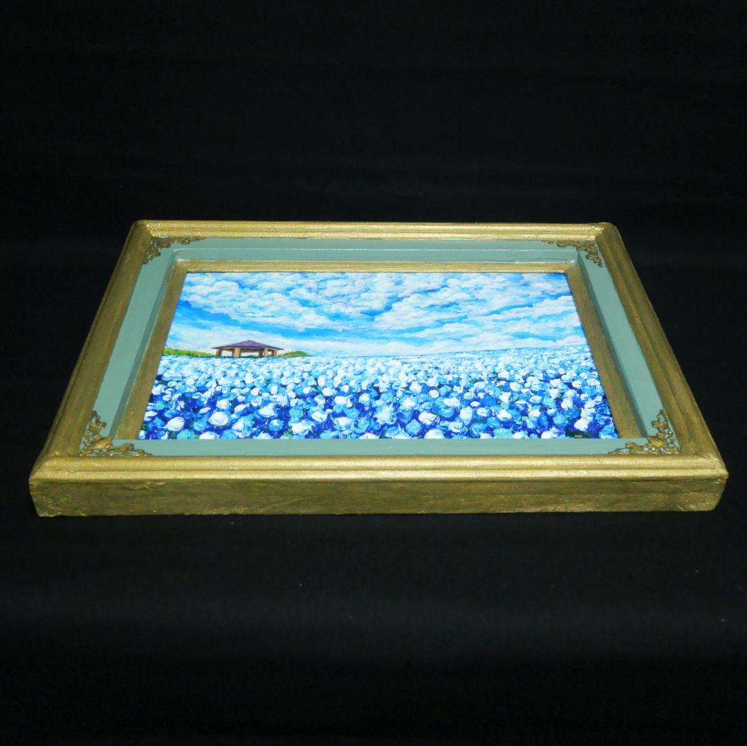 油絵 油彩 油彩画 絵 絵画【青空と雲のネモフィラ】