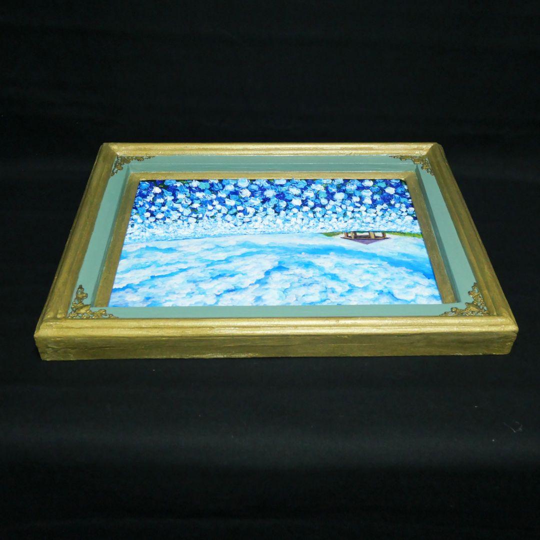 油絵 油彩 油彩画 絵 絵画【青空と雲のネモフィラ】