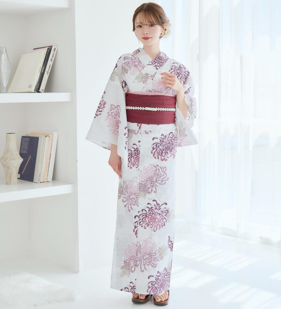 二部式浴衣 セパレート浴衣 3点set えんじ色の菊散らし Y5-18-2