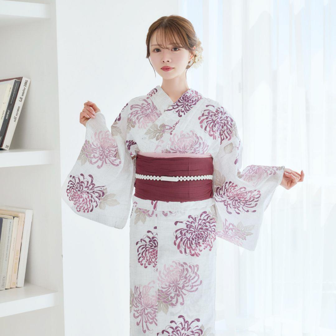 二部式浴衣 セパレート浴衣 3点set えんじ色の菊散らし Y5-18-2