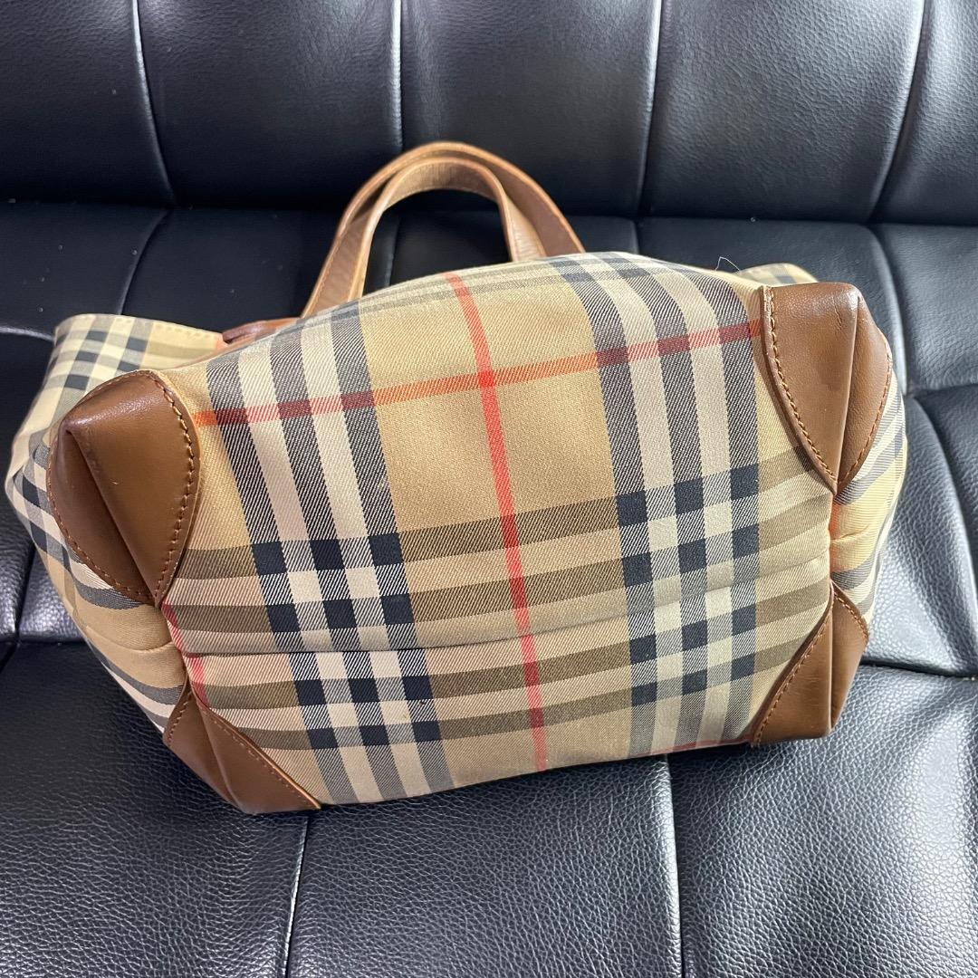 ✨ヴィンテージ✨バーバリー 舟型ハンドバッグ ノバチェック ナイロン ベージュ系