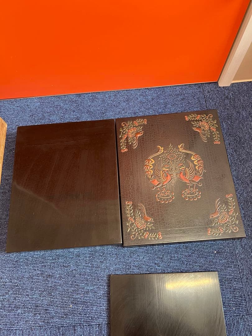 1443 木箱 道具箱 漆塗り 盛漆絵 正倉院鳳凰図 花