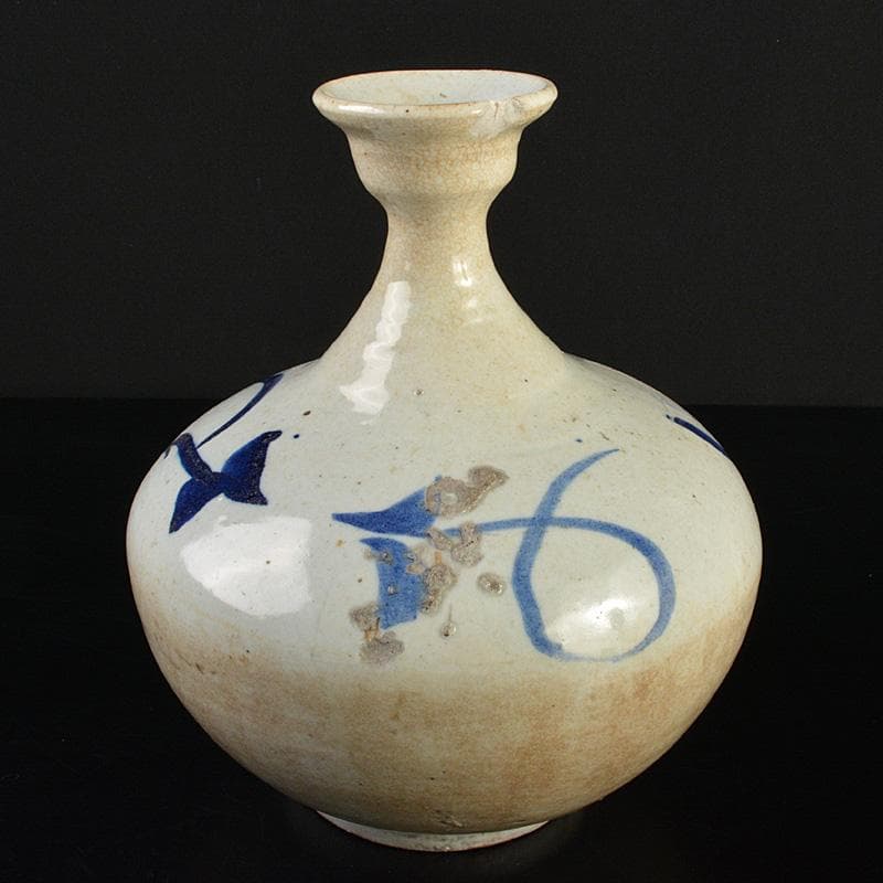 朝鮮美術　李朝　高麗白磁　染付　碗口瓶　V　R7489F