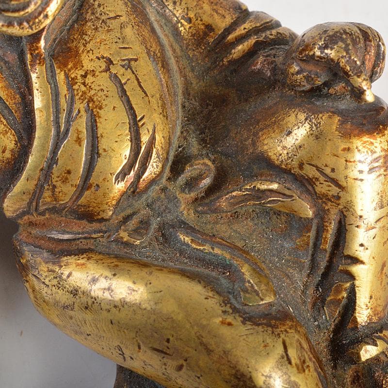 中国 古銅鍍金 人物像 達磨像 紙鎮 置物 M R7465