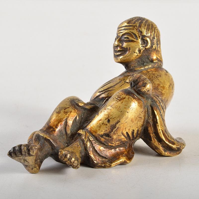 中国 古銅鍍金 人物像 達磨像 紙鎮 置物 M R7465