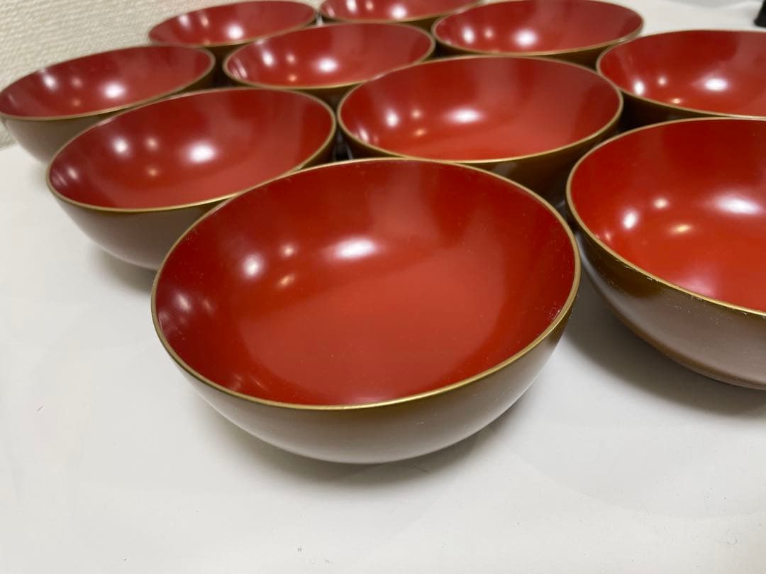 漆器 時代 黄漆 内朱塗 漆器 吸物 懐石椀 煮物椀 10 客 松 貝柄