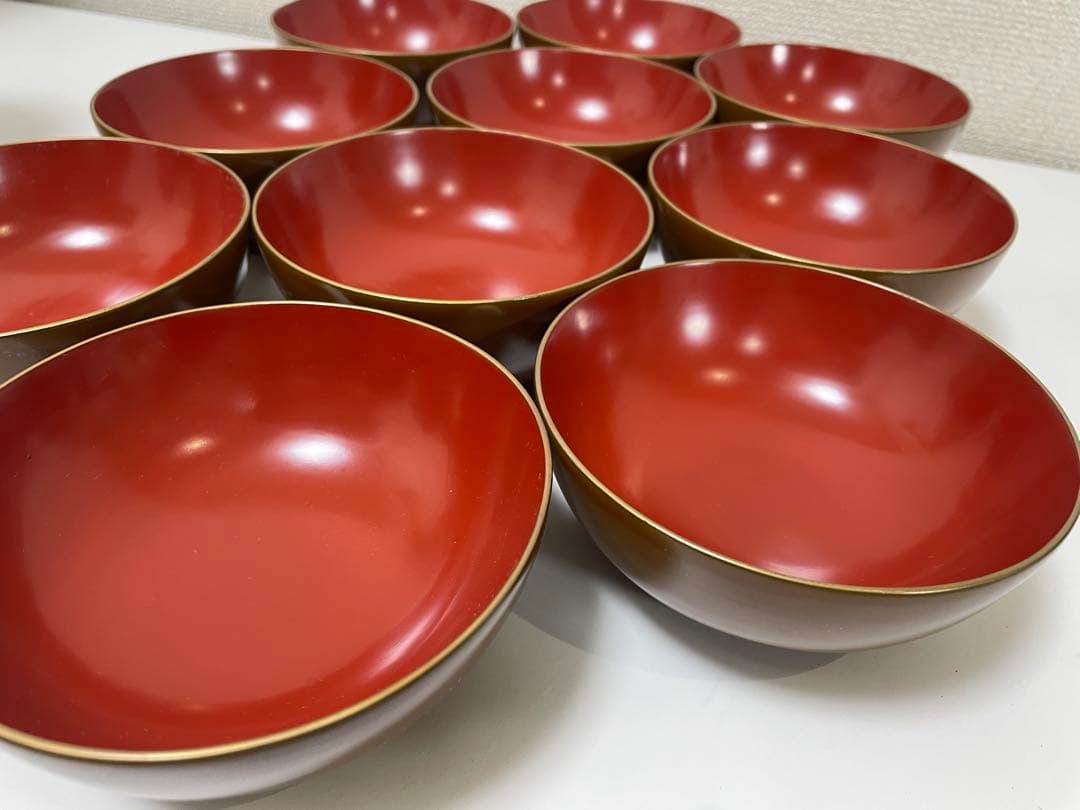 漆器 時代 黄漆 内朱塗 漆器 吸物 懐石椀 煮物椀 10 客 松 貝柄