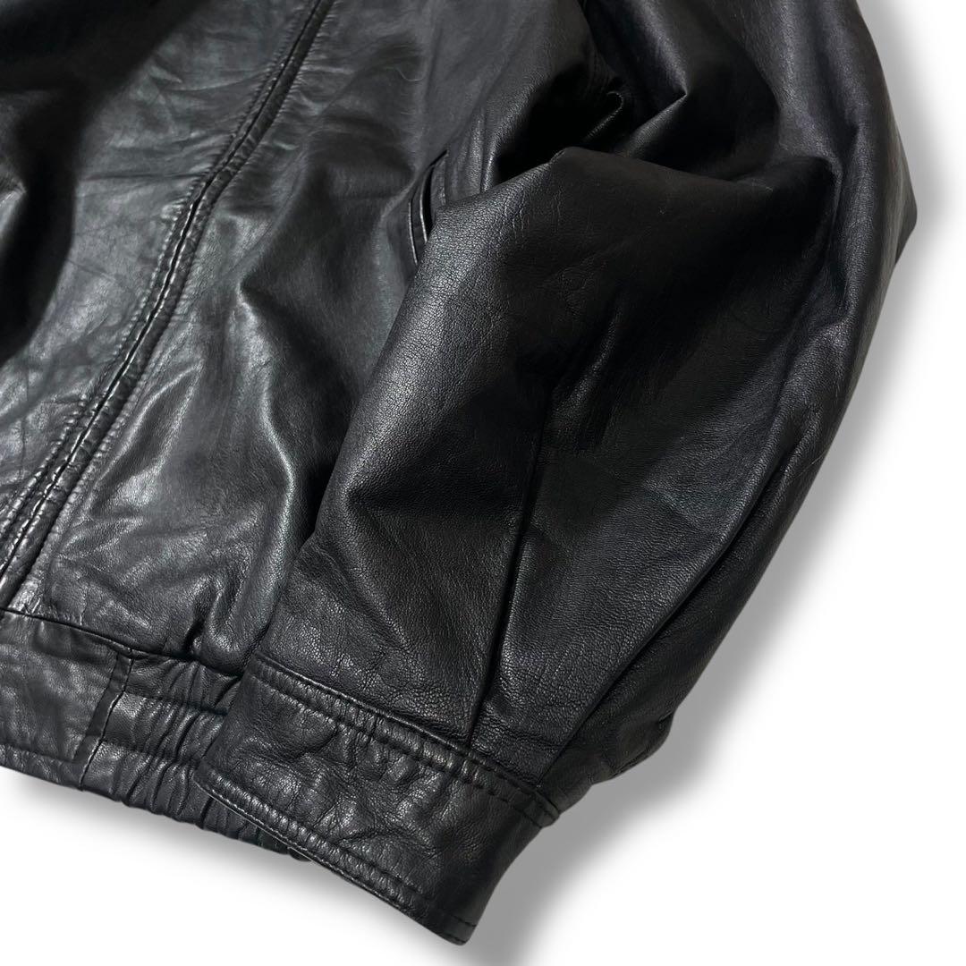 90s ノーカラー ショート丈 本革 リアルレザー ボンバー ブルゾン