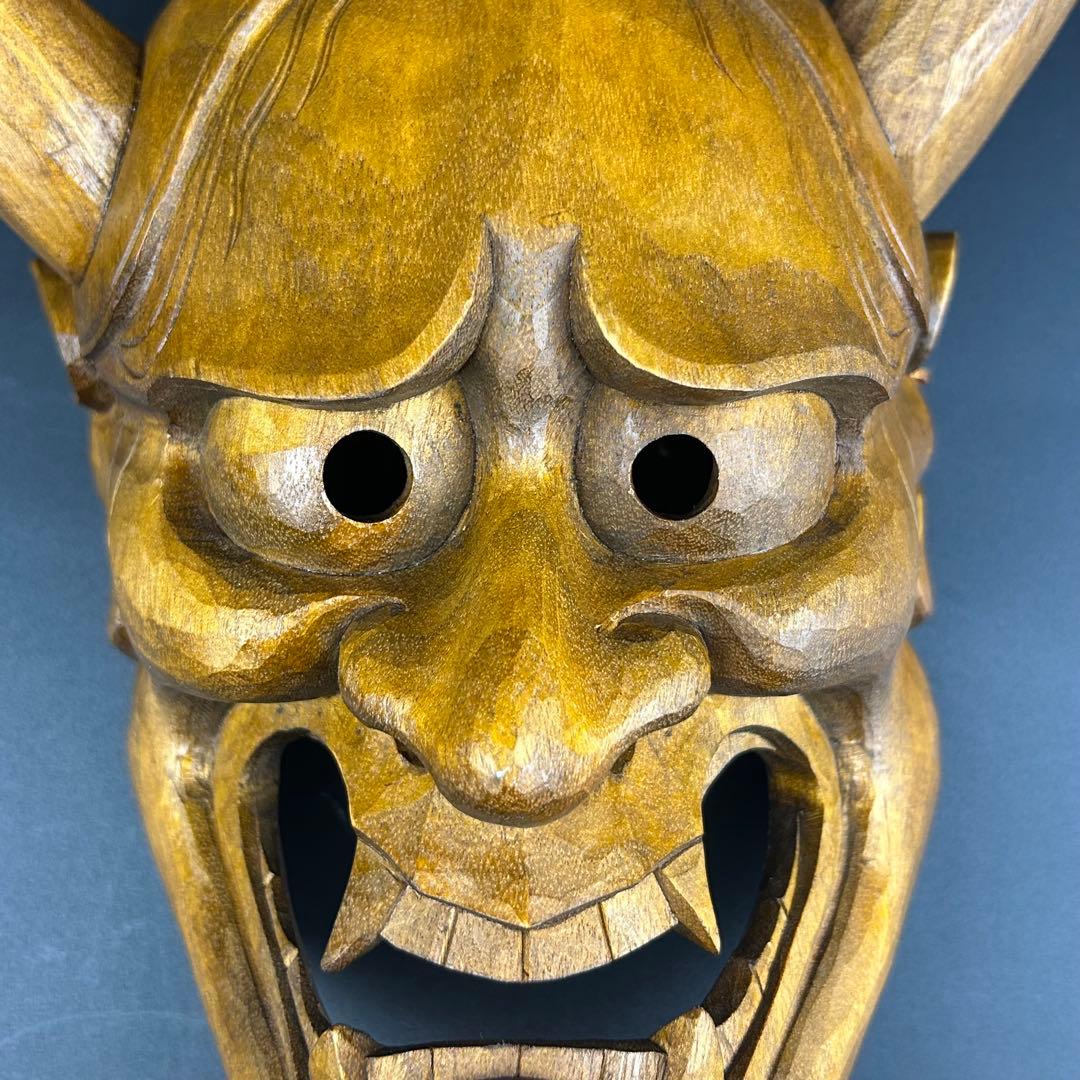 木製 鬼の面 角付き 能面 般若の面