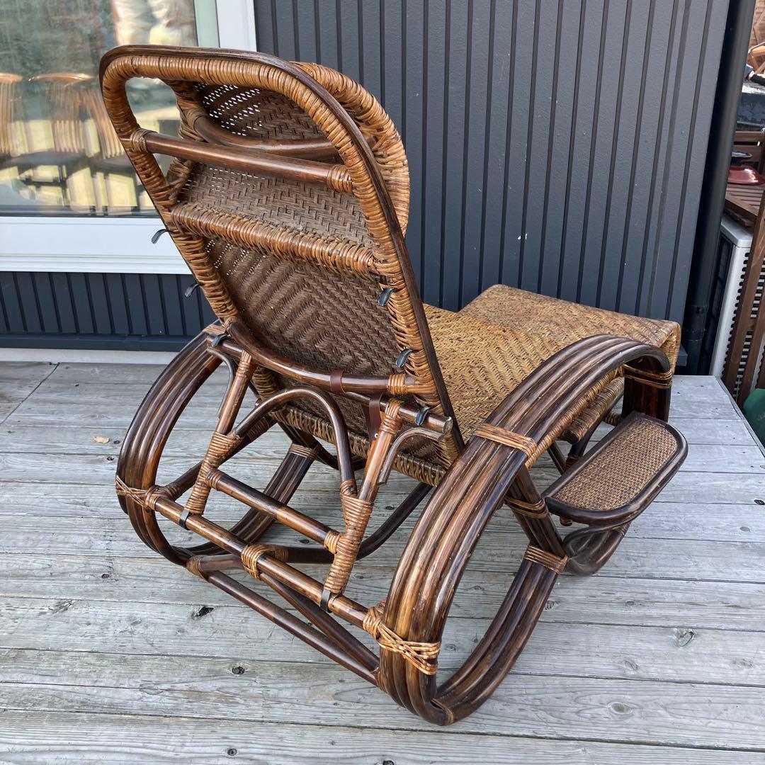 昭和レトロ ラタンリクライニングチェア 1人掛けソファー オットマン