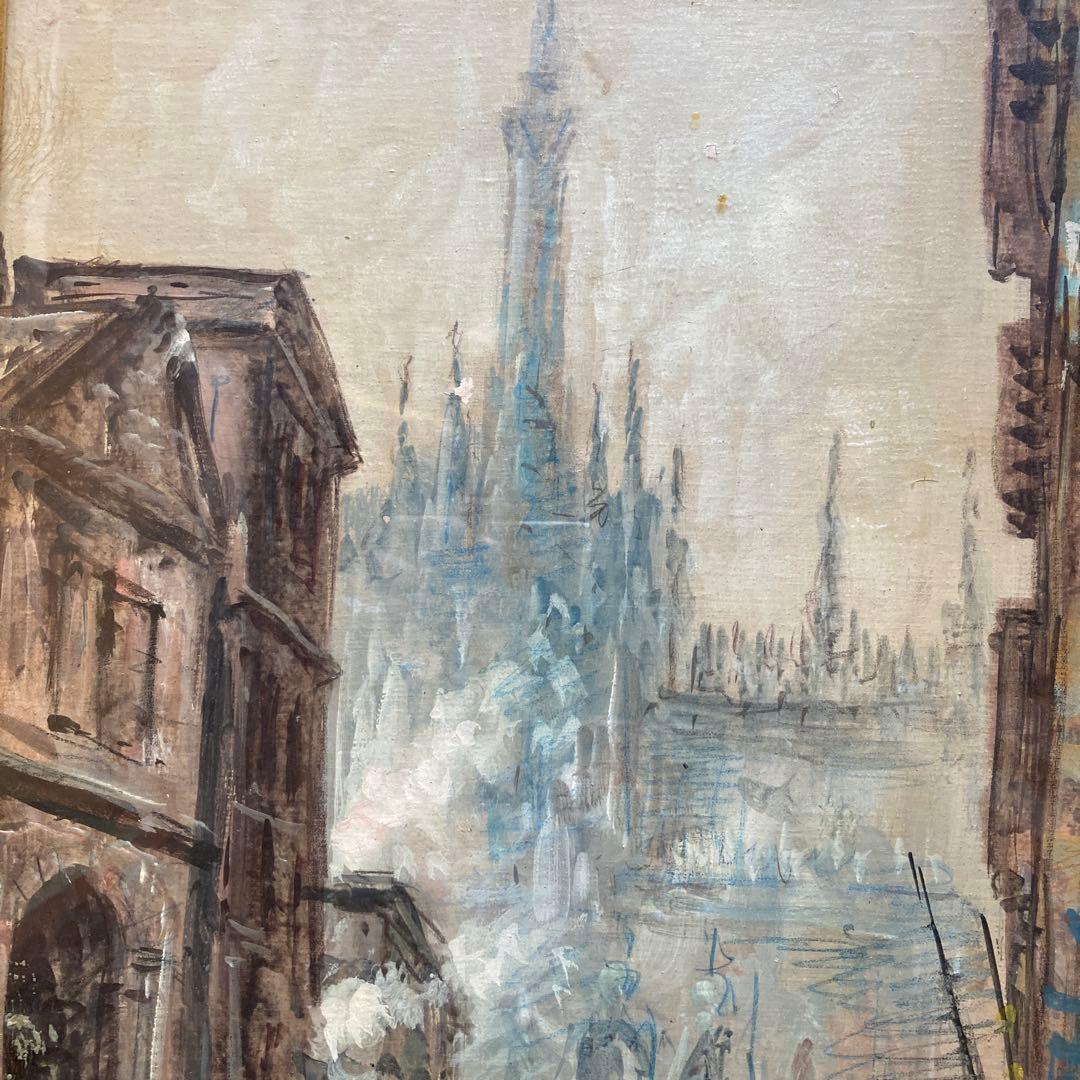 大聖堂風景 作者不詳 油絵 額61×33絵57×28cm ヨーロッパ街