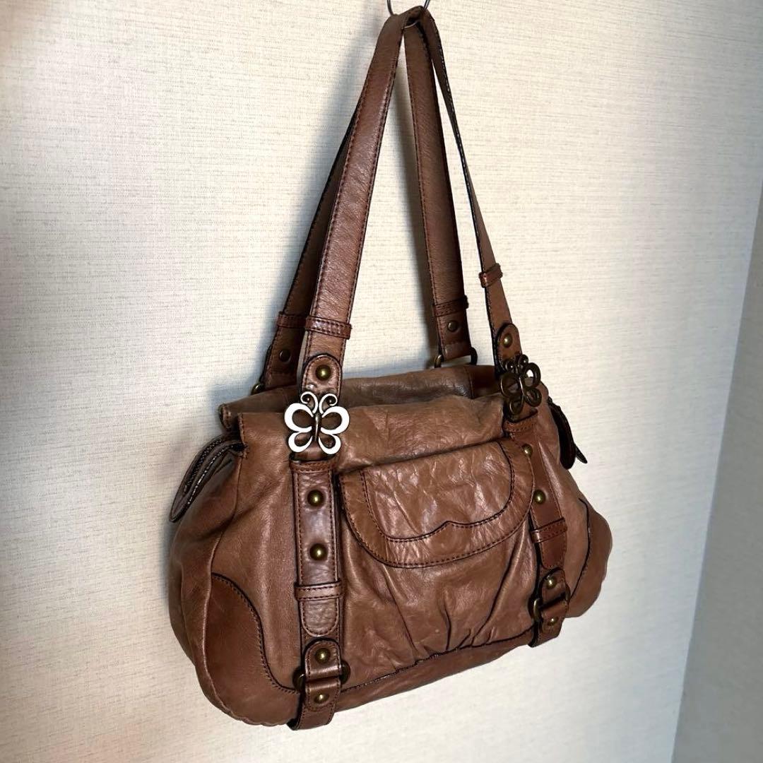 ANNA SUI 本革 蝶 バタフライ バックル デザイン ショルダーバッグ