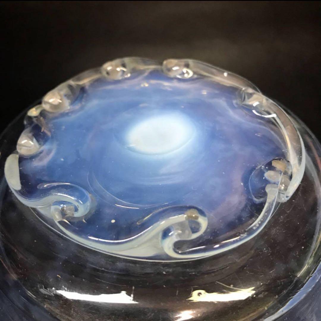 ☆明治/大正ガラス！綺麗なブルーに乳白ぼかし小鉢/気泡ガラス/氷