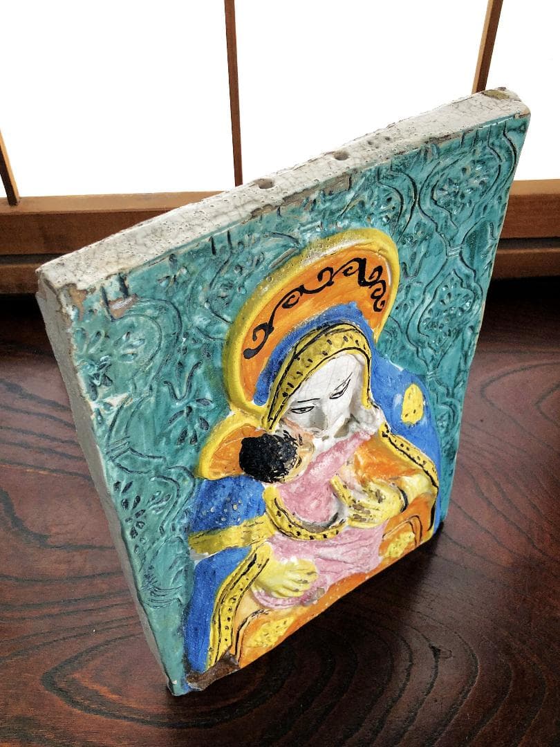 聖マリア母子像 東方正教 】 イコン陶板レリーフ 骨董