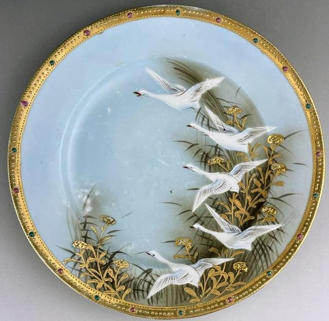 オールドニッポン 志水禄之助商店 21.9㎝ 白鳥 ガチョウ プレート 皿