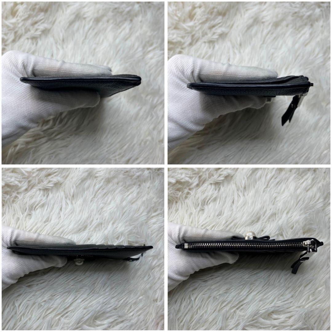 【極美品】miumiu フラグメントケース カード入れ リボン パール ブラック