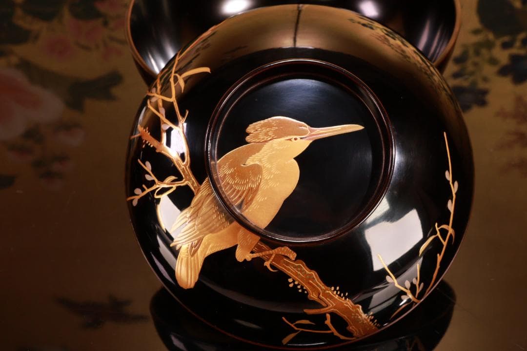 輪島塗 黒呂色蓋内銀地 紅葉蒔絵煮物椀五客 勝雲